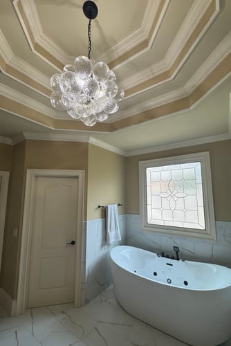 Customer photo review of Brass Cluster Ribbed Glass Globe Bubble Chandelier