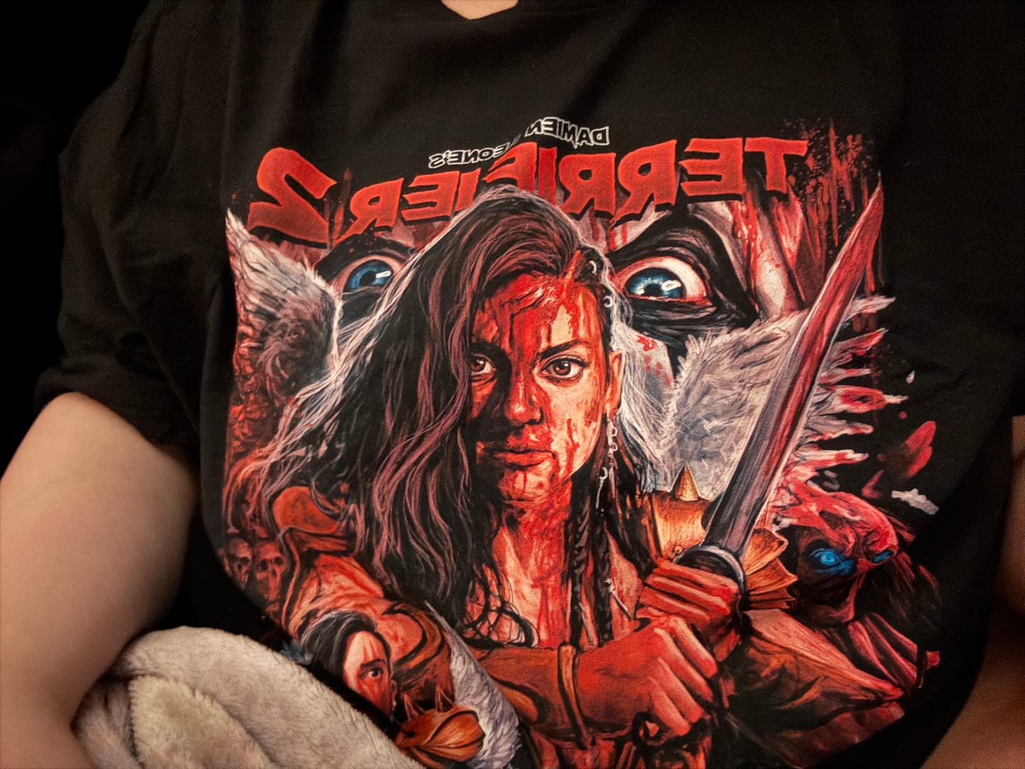Customer photo review of Terrifier 2 Eyes On Me T-Shirt
