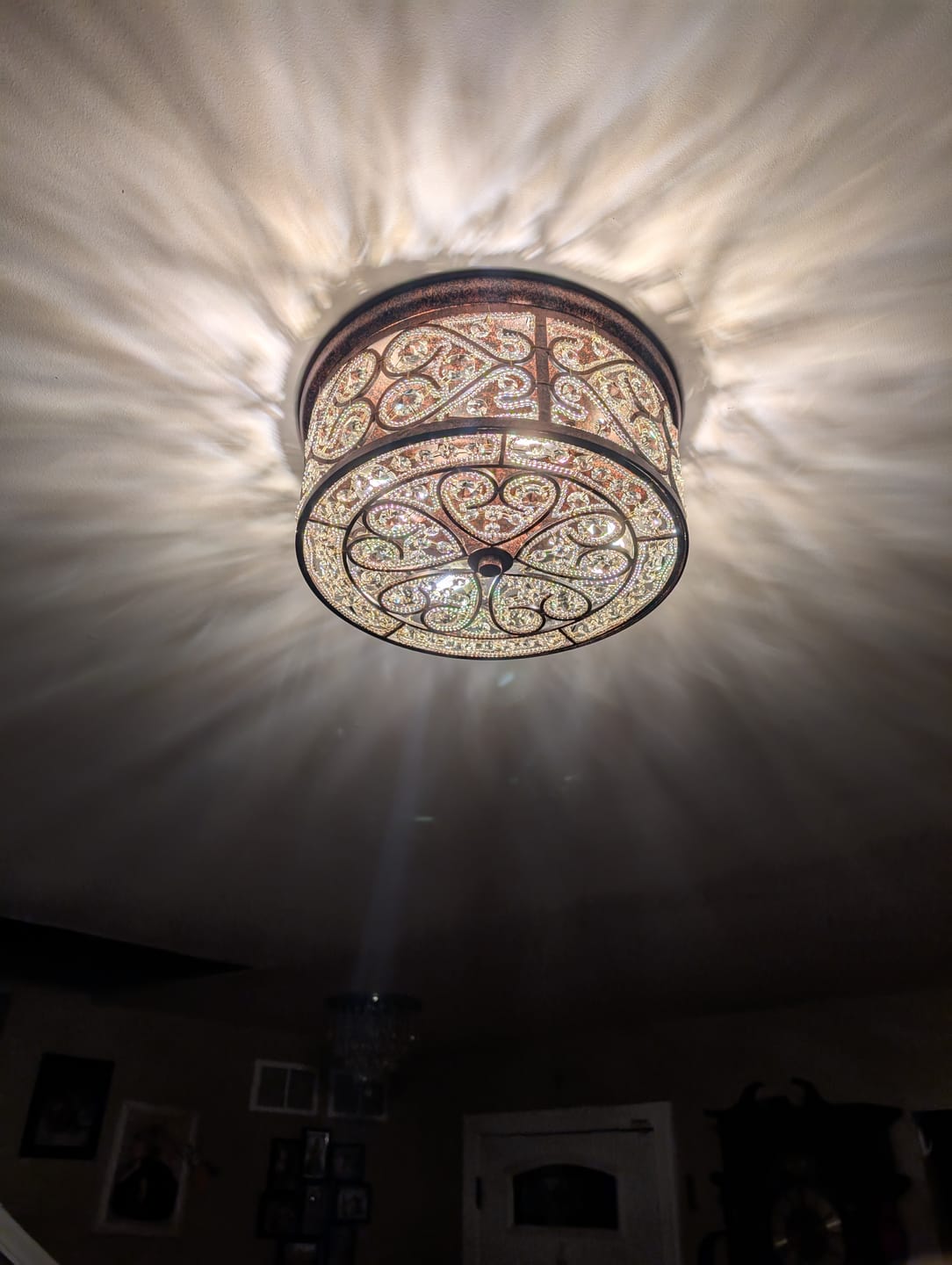 Customer photo review of Moroccan Antique Crystal Drum Flush Mount Ceiling Light