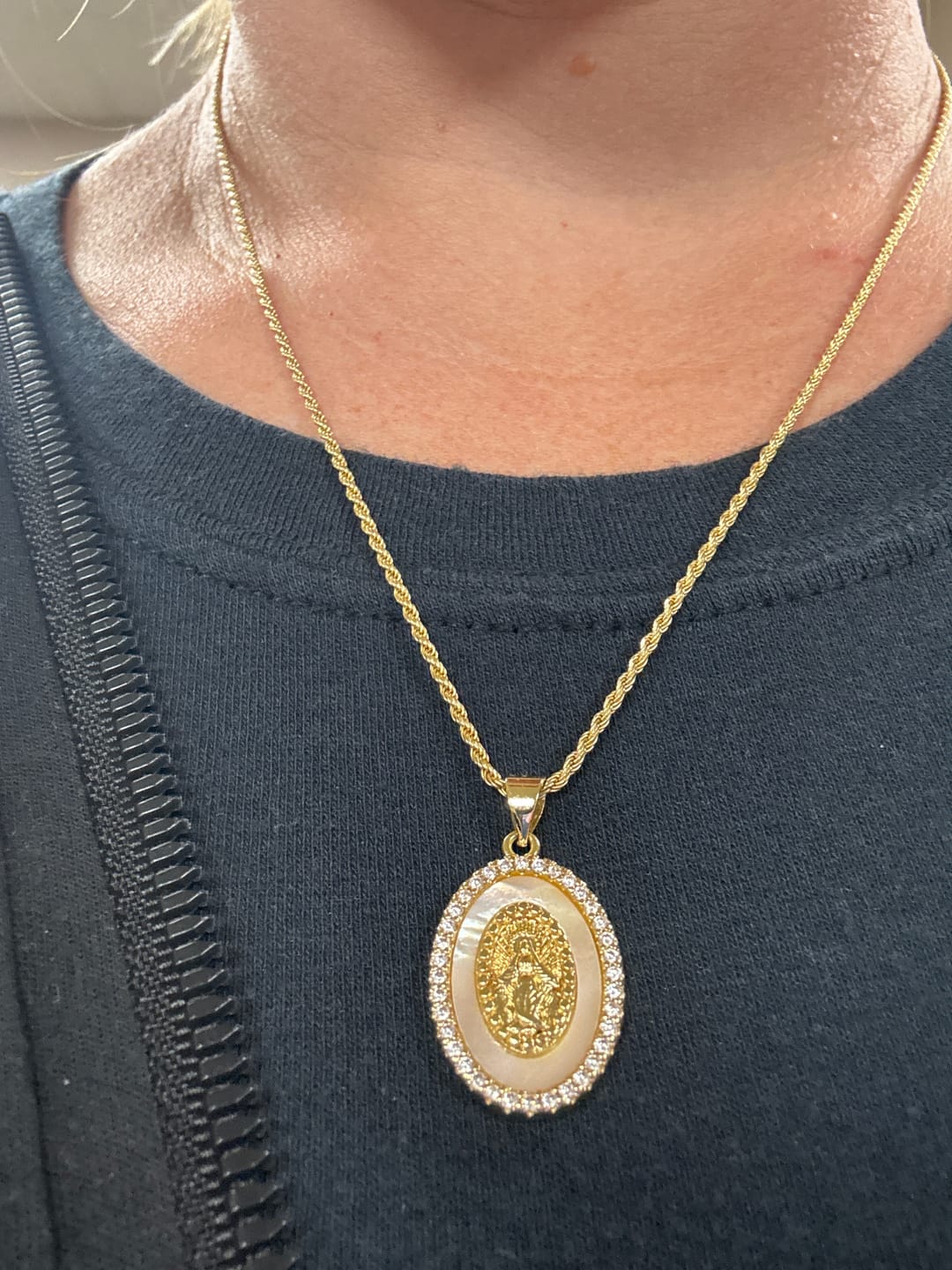 Customer photo review of Holy Mother Mary Necklace