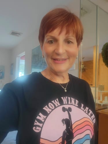 Customer photo review of Gym Now Wine Later T-Shirt