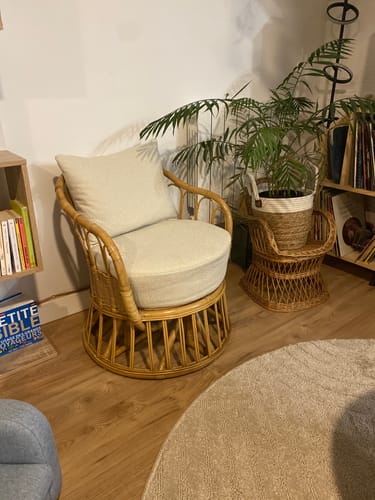 Customer photo review of PALOPO - Fauteuil en rotin naturel et tissu beige