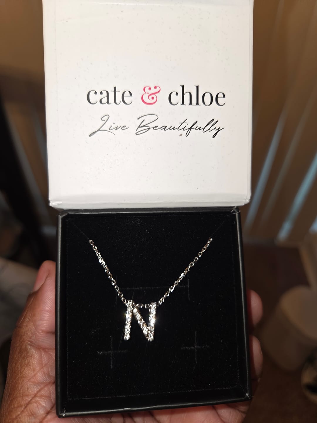 Customer photo review of Ethereal Collection 18k White Gold Plated Initial Letter Pendant Necklace with Swarovski Crystals