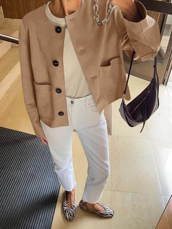 Customer photo review of Ruffa - Women's Jacket in Soft Suede with Long Sleeves & Button Closure