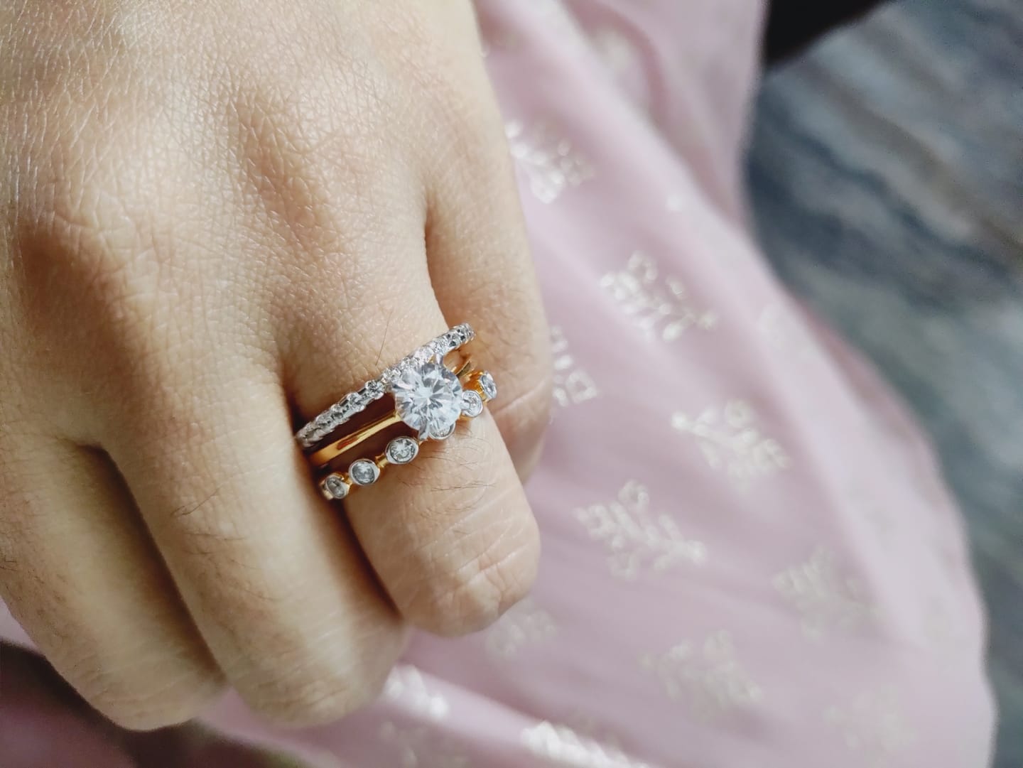 Customer photo review of Adira Stackable Diamond Rings 92.5 Sterling Silver