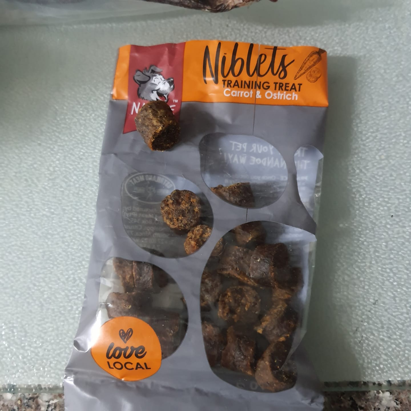 Customer photo review of Niblets - Carrot & Ostrich Pet Treats