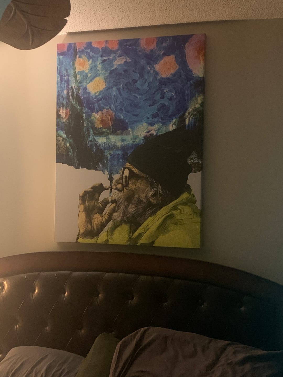 Customer photo review of Smokin Man Starry Night Canvas Wall Art, Cannabis Man, Smoking dreams Abstract Art, Abstract Home Decor