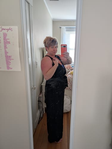 Customer photo review of 1950s Surplice V-Neck Solid Belted Jumpsuit