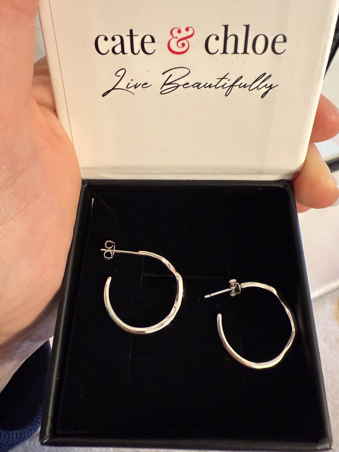 Customer photo review of Serena 18k White Gold Plated 22mm Wavy Hoop Earrings