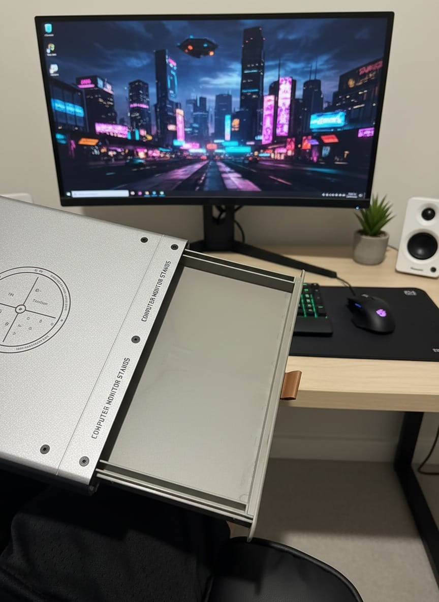 Customer photo review of Aluminum Alloy Wireless Charging Dock & Monitor Riser Stand