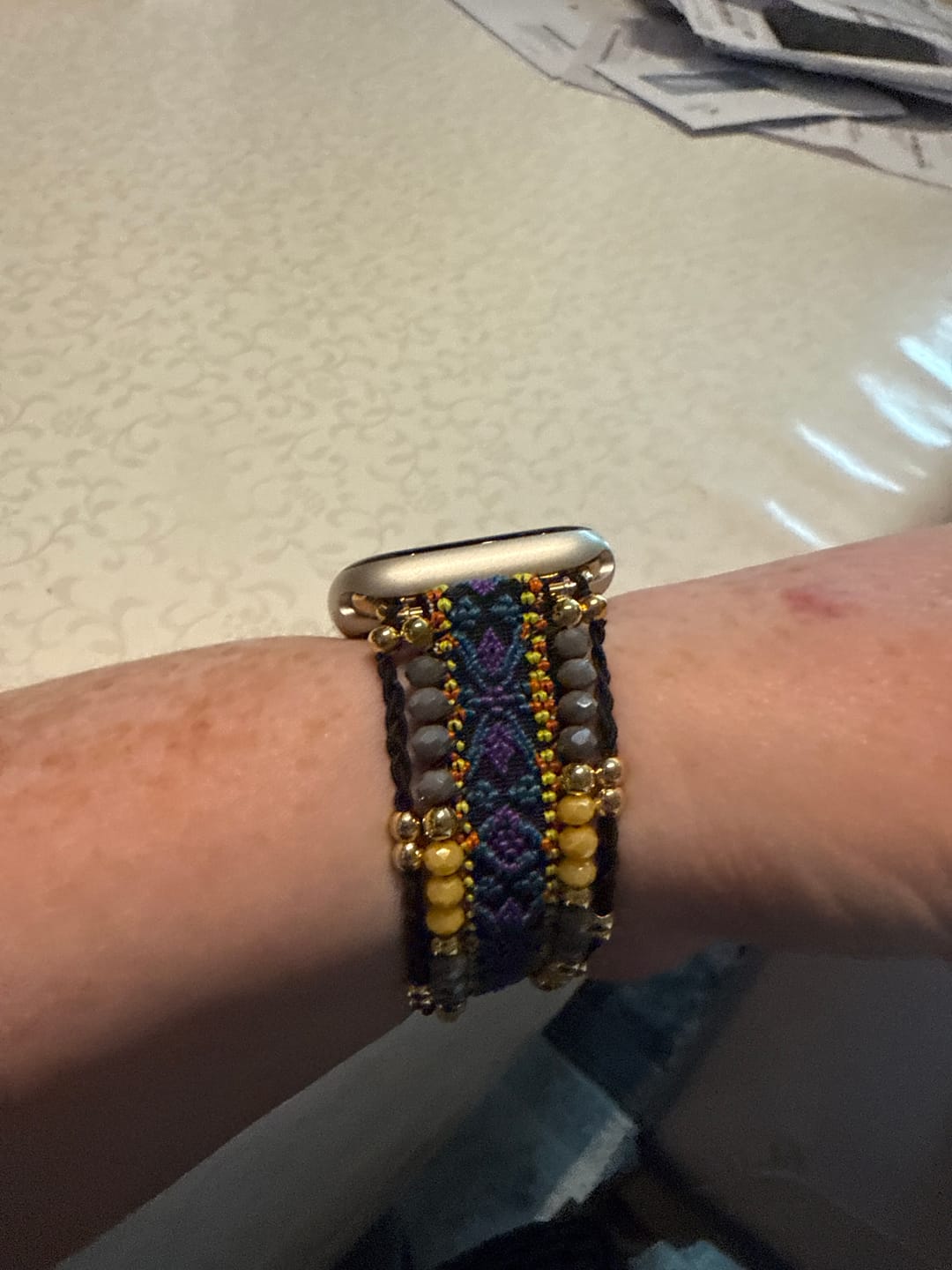 Customer photo review of Gold and Pearl Stretch Apple Watch Strap