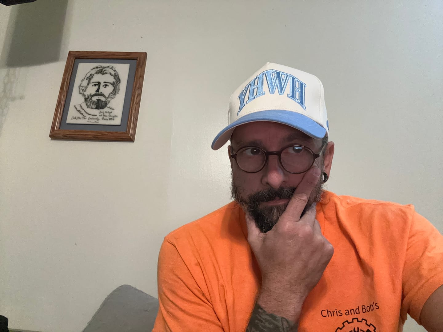 Customer photo review of [PRE-ORDER - SHIPS AUGUST 15TH] ‘YHWH’ Structured SnapBack - Cream/Baby Blue