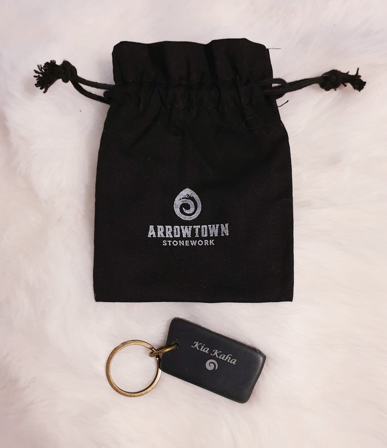 Customer photo review of Engraved Greenstone Key Ring