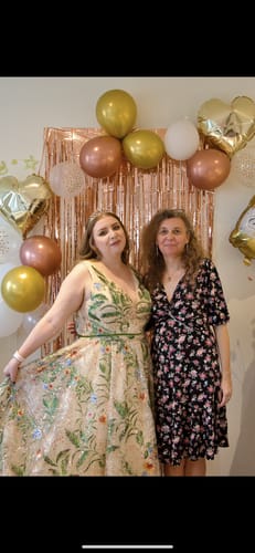 Customer photo review of Straps V Neck Floral Embroidery Long Dress