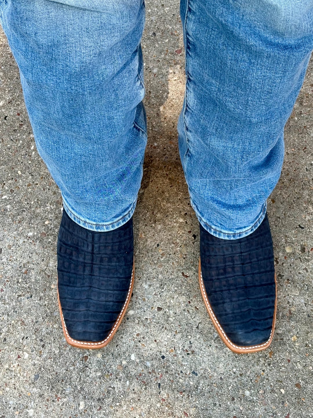 Customer photo review of Ariat Men's Futurity Finalist Navy Suede Caiman Belly Boots 10047710