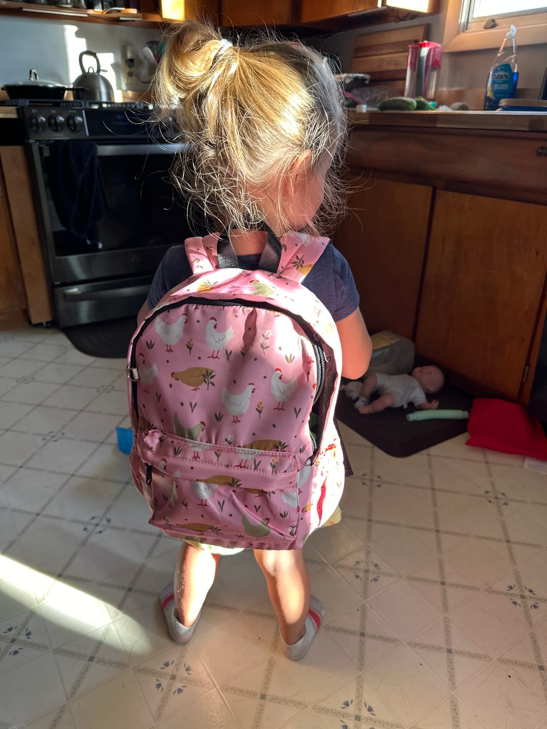 Customer photo review of Pink Cottage Chicken Backpack *PREORDER*