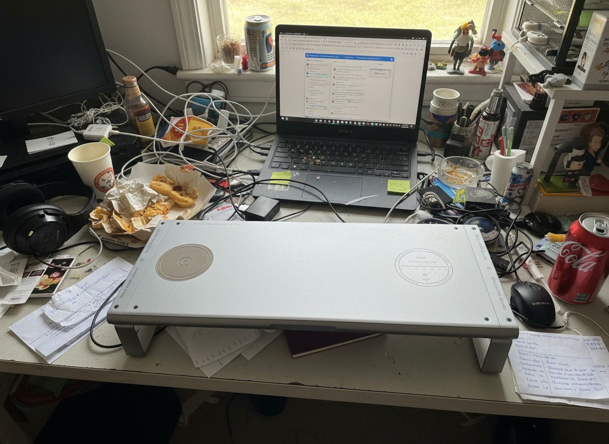 Customer photo review of Aluminum Alloy Wireless Charging Dock & Monitor Riser Stand