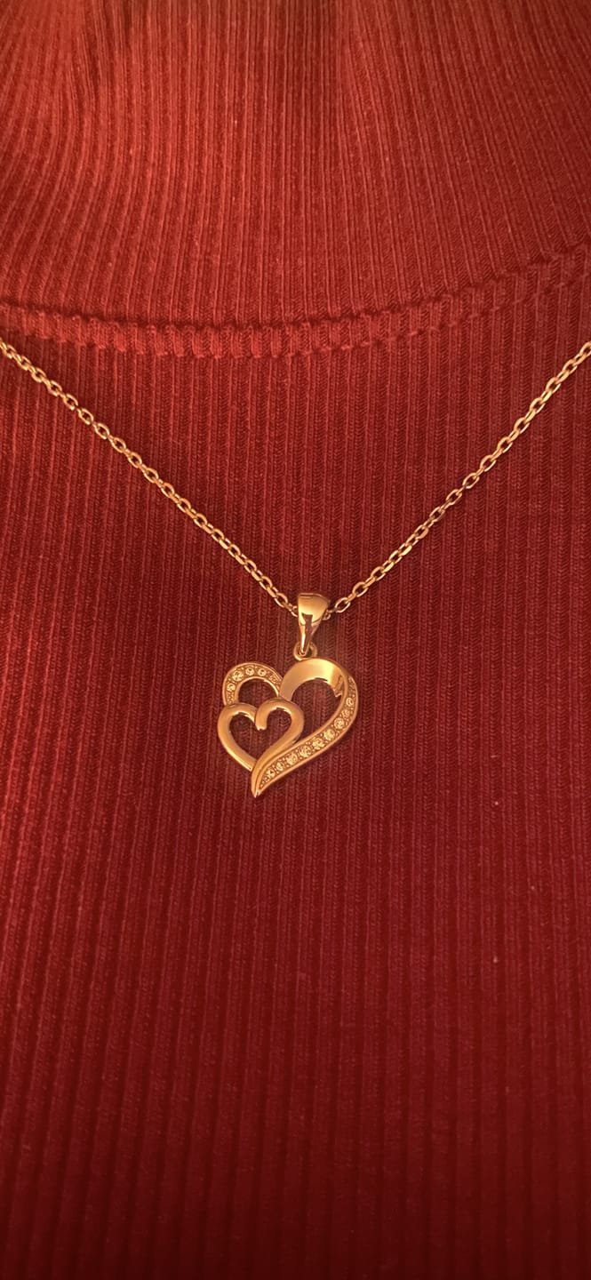 Customer photo review of Jennifer 18k White Gold Plated Double Heart Necklace with Swarovski Crystals
