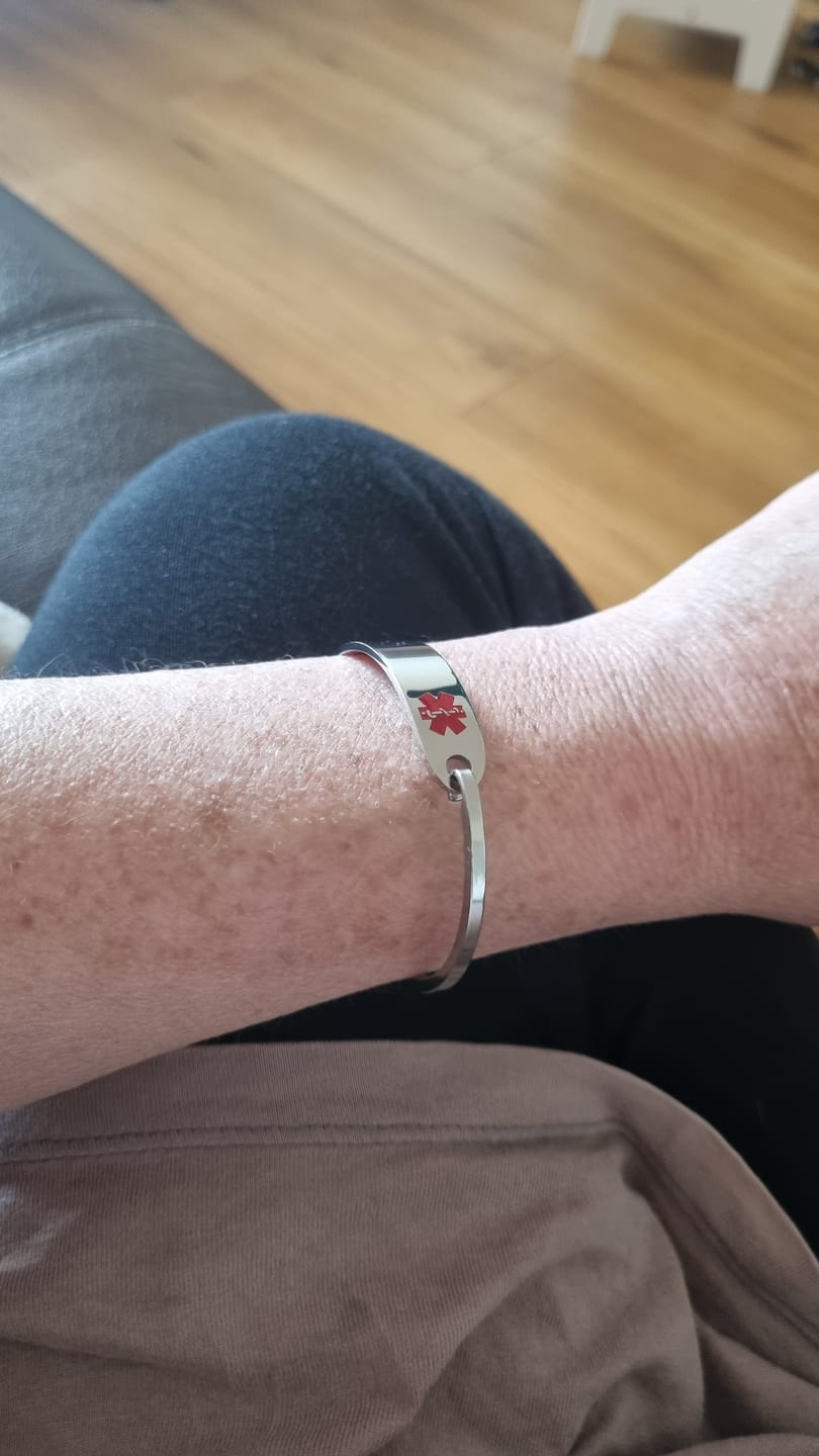 Customer photo review of Personalised Silver Medical Alert ID Bangle Bracelet
