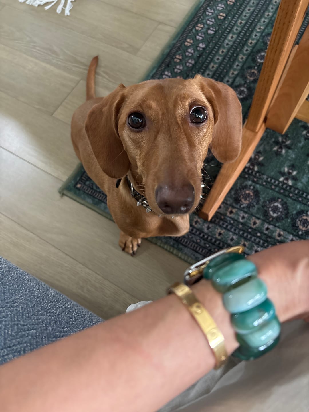 Customer photo review of Emerald Grove Agate Stretch Apple Watch Strap