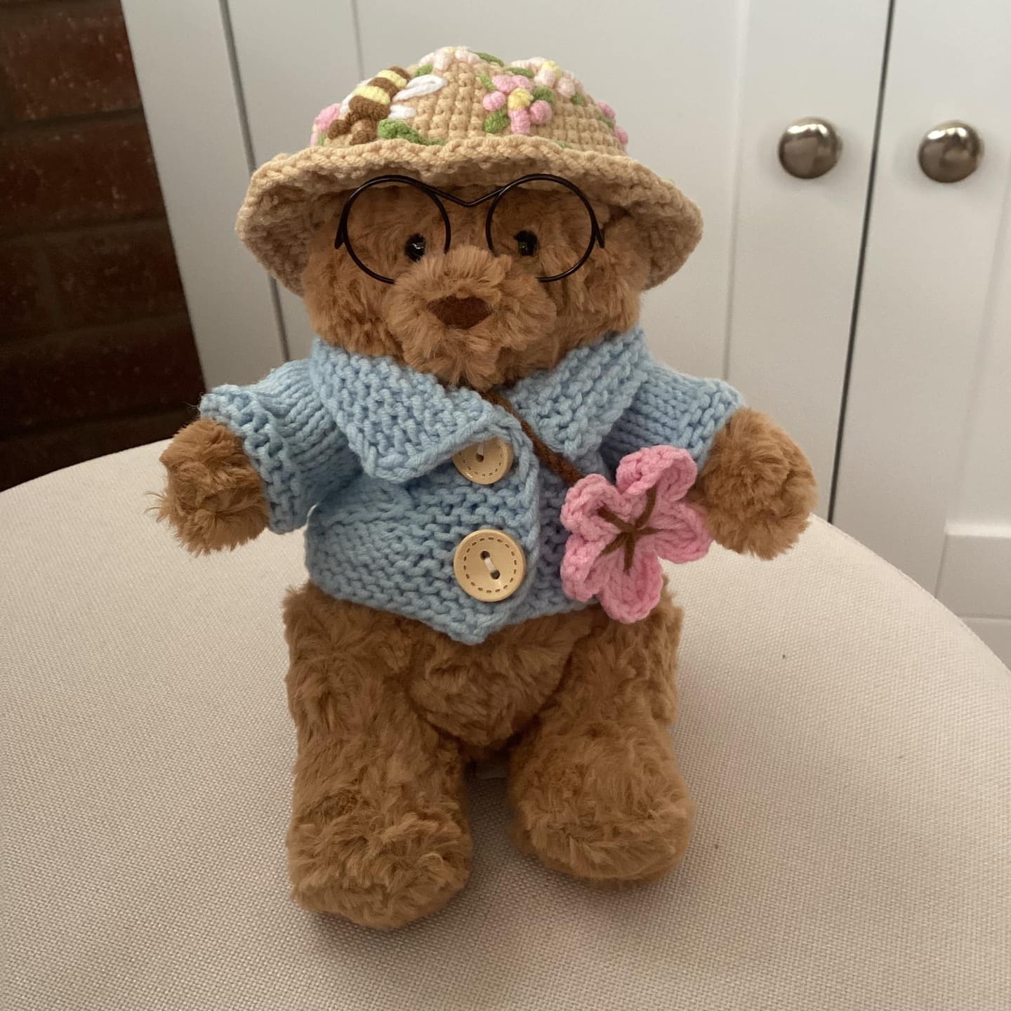 Customer photo review of Spring Blossom Crochet Outfit Set for Jellycat Bart Bear and Peanut – Hat & Floral Accessory