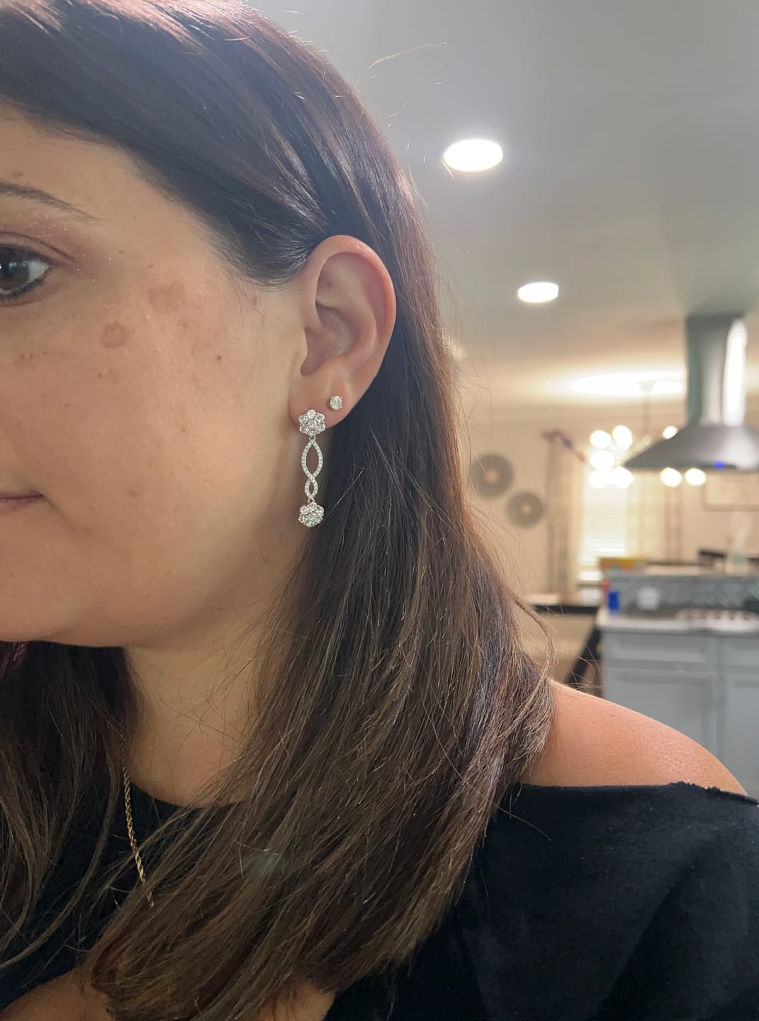 Customer photo review of Jessica 18k White Gold Plated Dangle Earrings with Swarovski Crystals