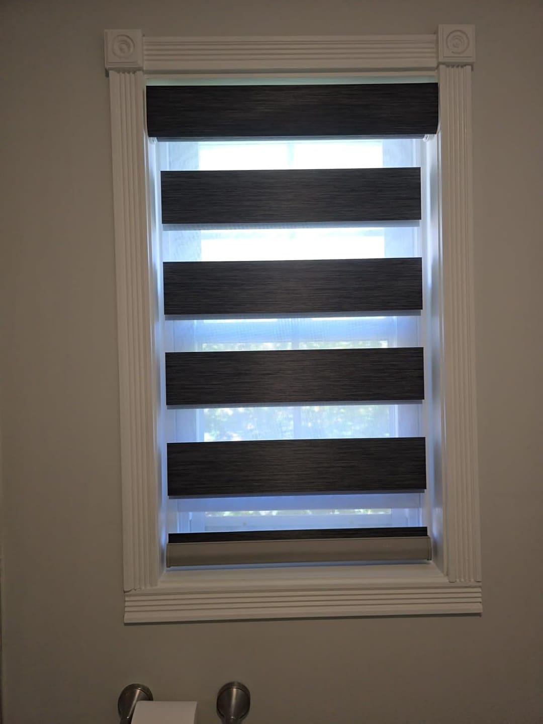 Customer photo review of Bringnox No Drill Motorized Zebra Roller Blinds 100% Blackout