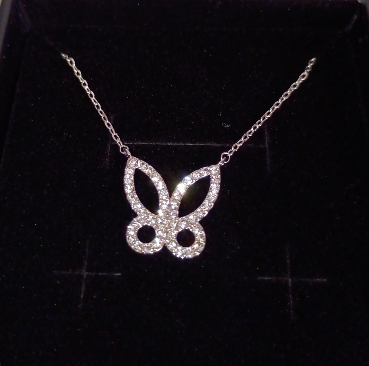 Customer photo review of Maxine 18k White Gold Plated Butterfly Necklace with Swarovski Crystals
