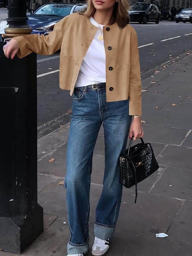 Customer photo review of Ruffa - Women's Jacket in Soft Suede with Long Sleeves & Button Closure