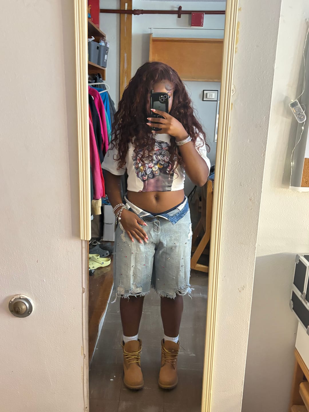 Customer photo review of Aelfric Eden Rhinestone Application Jorts