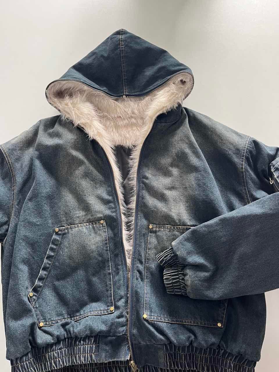 Customer photo review of Cotton Washed Fur Hooded Jacket - 2265