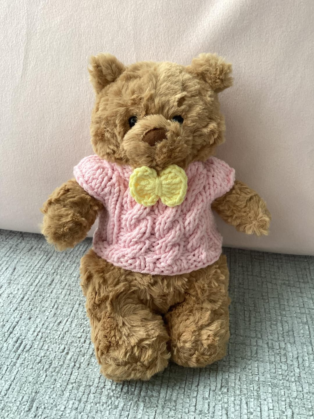 Customer photo review of Pink Cable-Knit Jumper for Jellycat Bartholomew Bear – Cozy & Cute Sweater