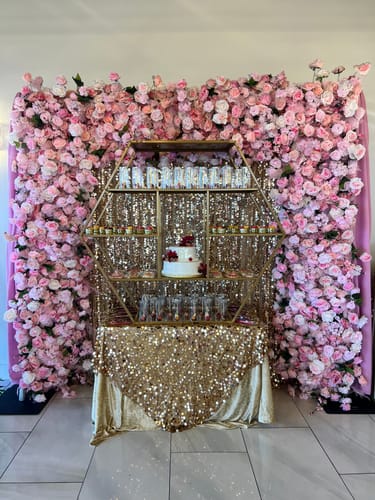 Customer photo review of Pink Fabric Artificial Flower Wall Arch Wedding Birthday Party Decoration