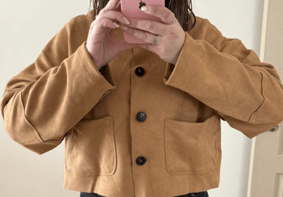 Customer photo review of Ruffa - Women's Jacket in Soft Suede with Long Sleeves & Button Closure