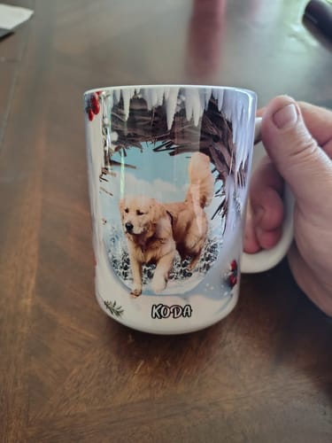 Customer photo review of Custom Pet Photo Winter Snowy Christmas Personalized Mug Gift For Pet Lover