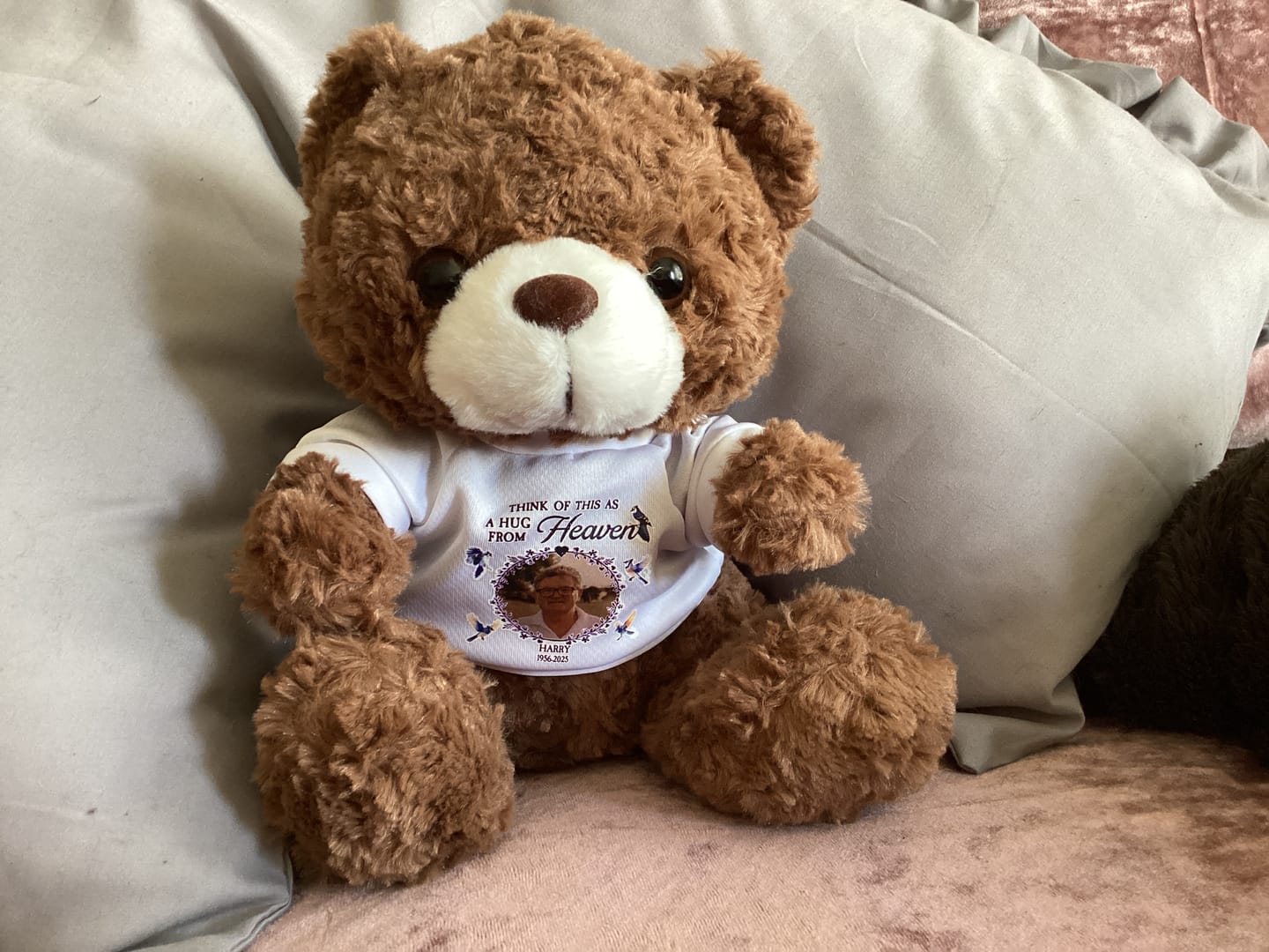 Customer photo review of Think Of This Is A Hug From Heaven - Personalized Memorial Teddy Bear