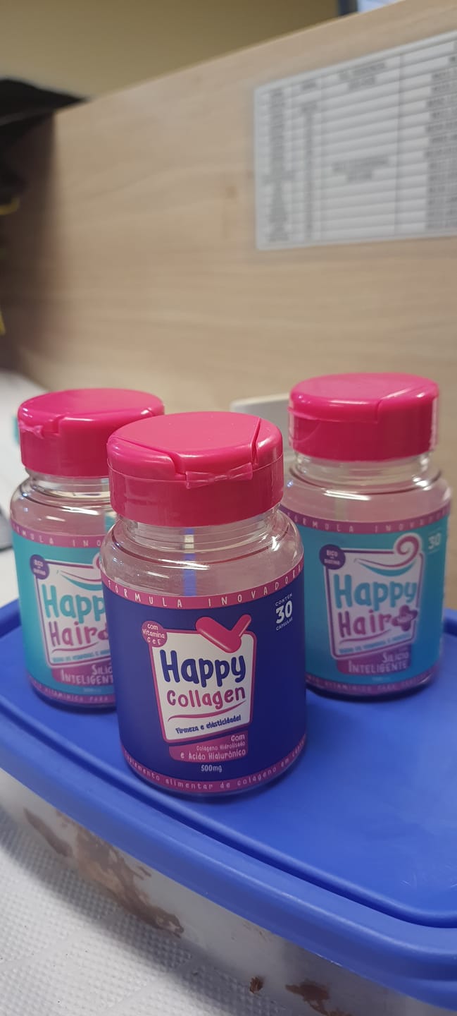Customer photo review of Happy Hair 6 Potes + 6 Potes Grátis + 1 Melatonina + 1 Colágeno + 1 Happy Calm (Total 15 Potes)