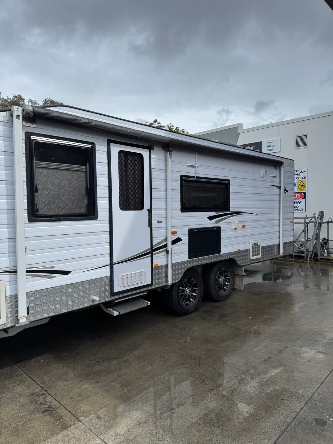 Customer photo review of Awning Replacement Vinyl - Black Fade WA1001 White Flap