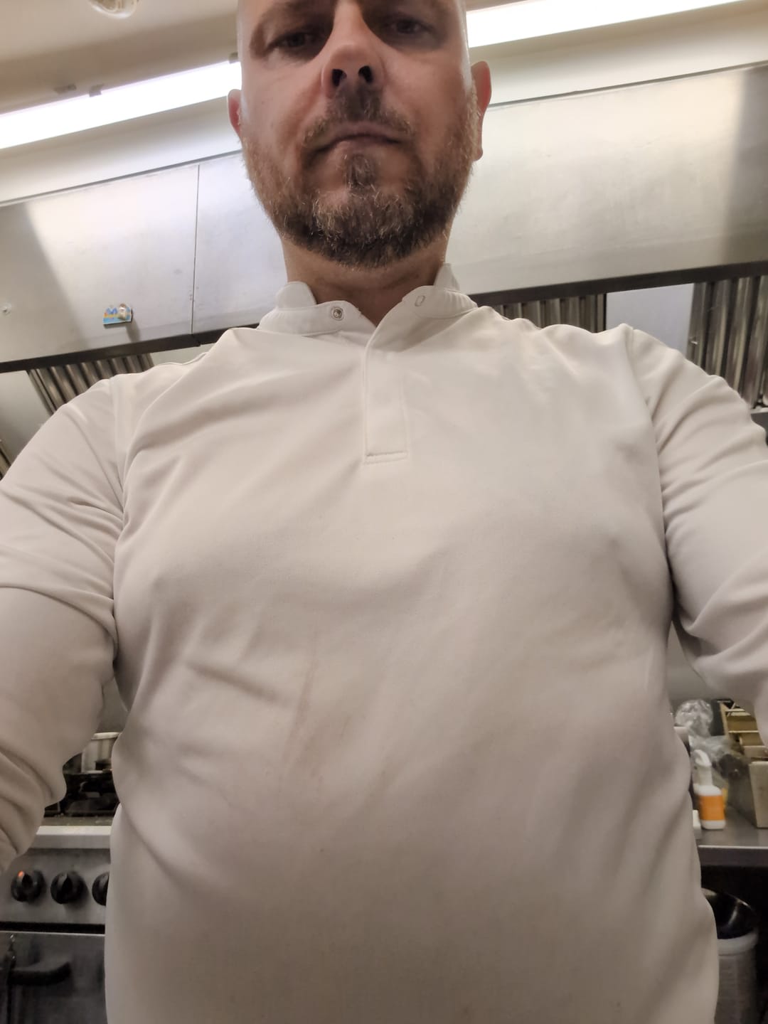 Customer photo review of Men's Essential Coolchecker Long Sleeve Chef's Shirt PR647
