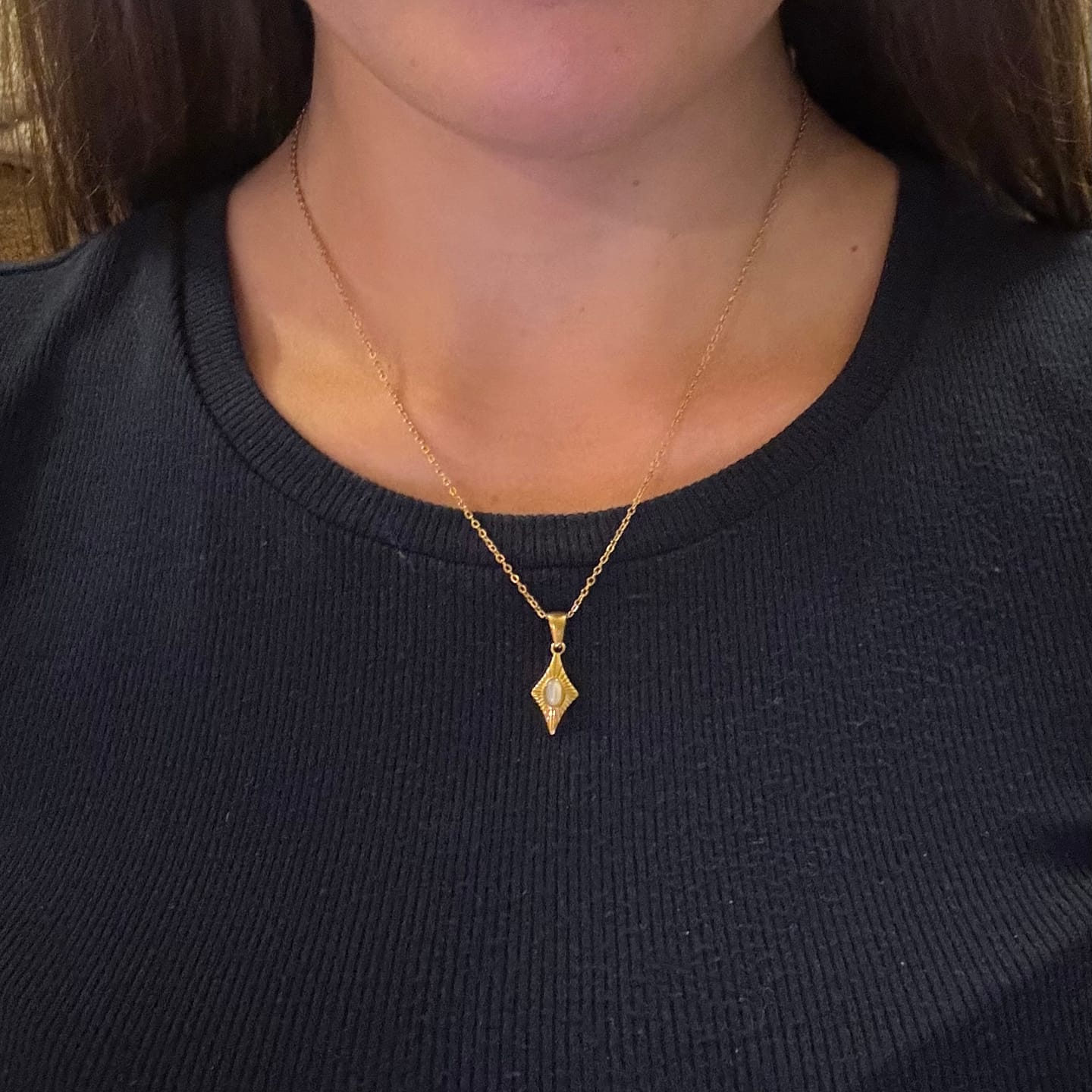 Customer photo review of Luna White Opal Gold Necklace