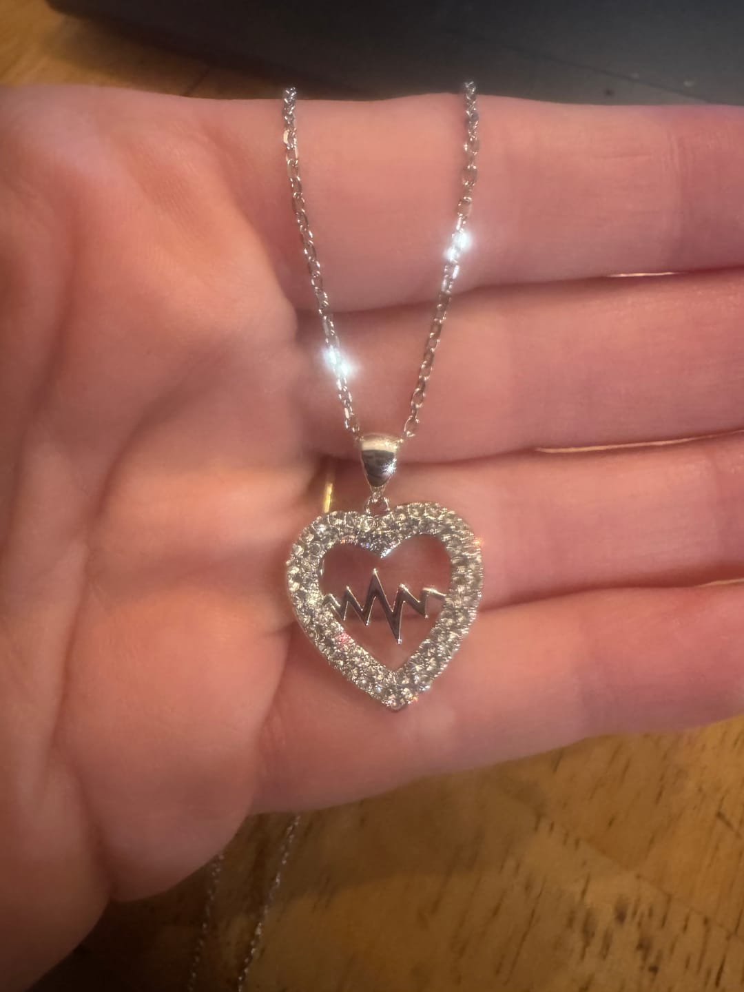 Customer photo review of Molly 18k White Gold Plated Heart Necklace with Swarovski Crystals