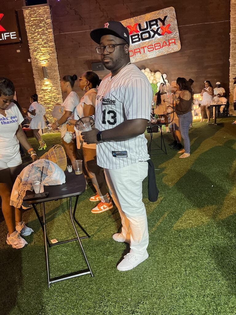 Customer photo review of White-Black Pinstripe Custom Baseball Jersey