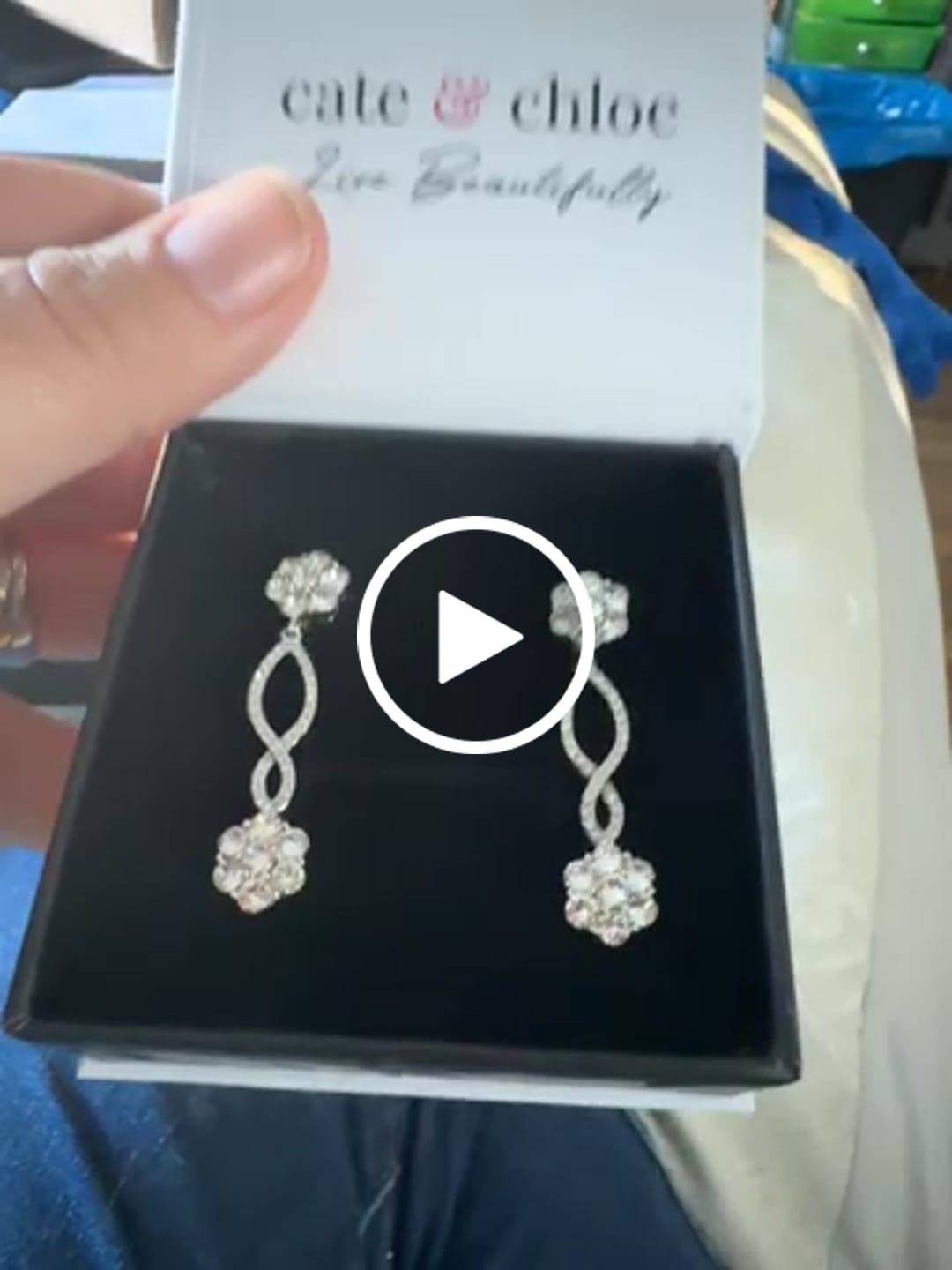 Customer video review of Jessica 18k White Gold Plated Dangle Earrings with Swarovski Crystals