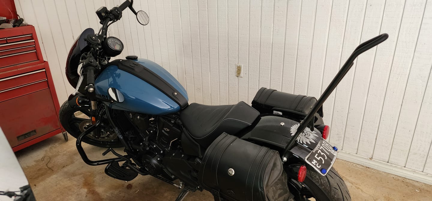 Customer photo review of Iron Born Blade 25" Sissy Bar with Foldable Luggage Rack for 2025 Indian Sport Scout Matte Black