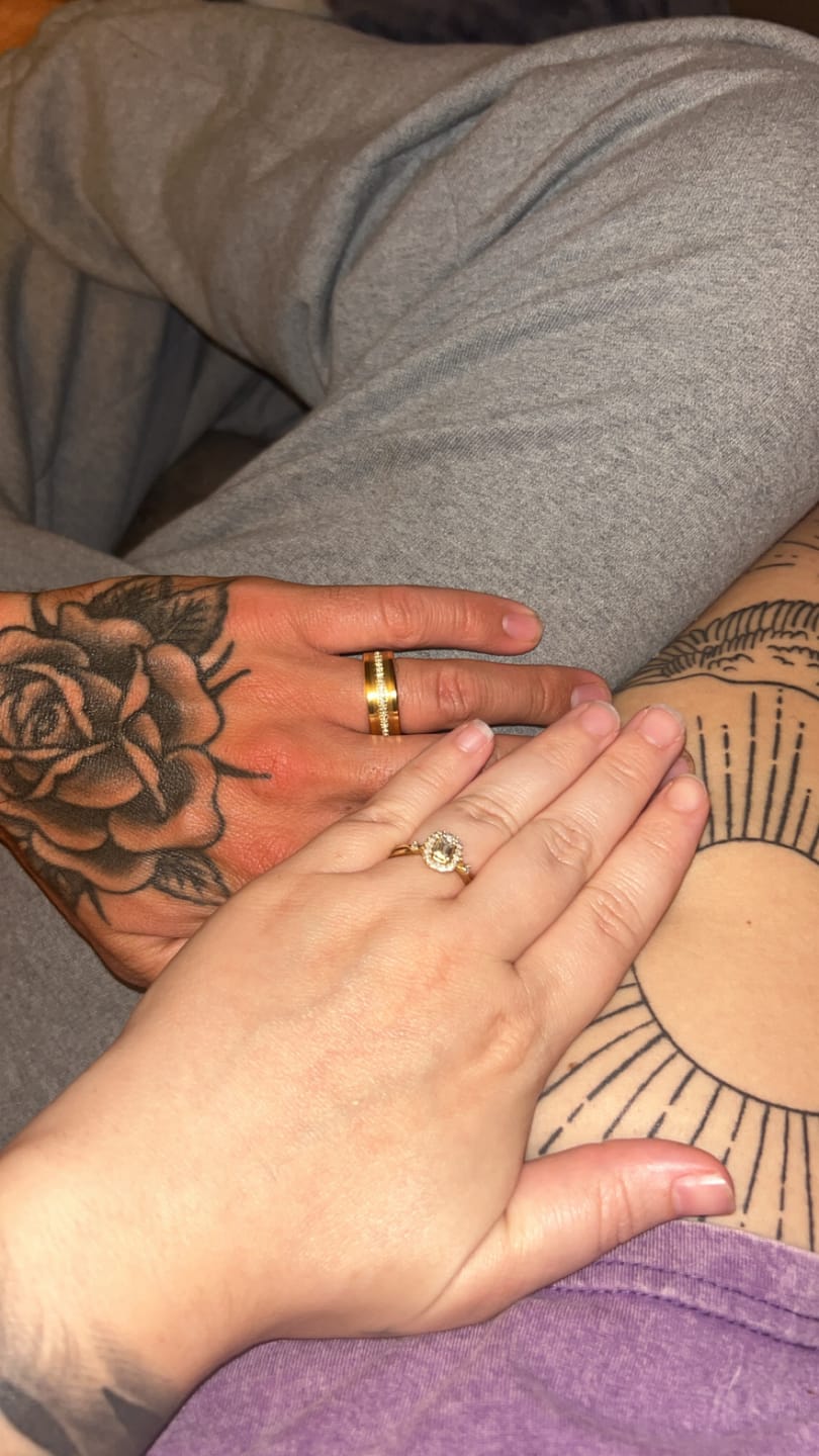 Customer photo review of 8mm - Men's Tungsten Wedding Band, CZ Diamond Ring, Comfort Fit Ring, Yellow Gold Ring,