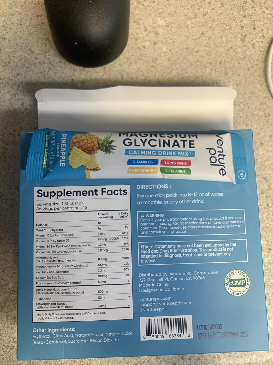 Customer photo review of Magnesium Glycinate Powdered Drink Mix - Pineapple- 16 Sticks