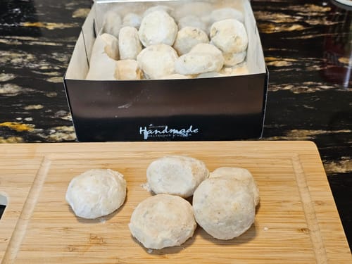 Customer photo review of Traditional Kourabiedes – Almond Butter Snow Cookies (1kg)