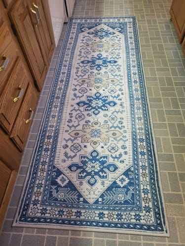 Customer photo review of Saraz Blue Washable Rug