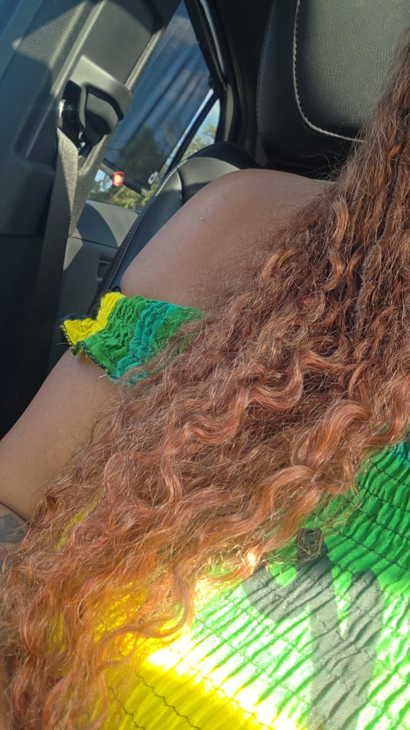 Customer photo review of Pre-looped Light Auburn Crochet Boho Locs with Human Hair Curls