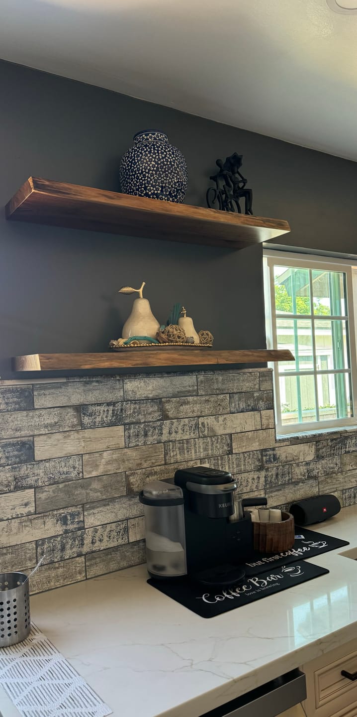 Customer photo review of Live Edge Walnut Floating Shelves